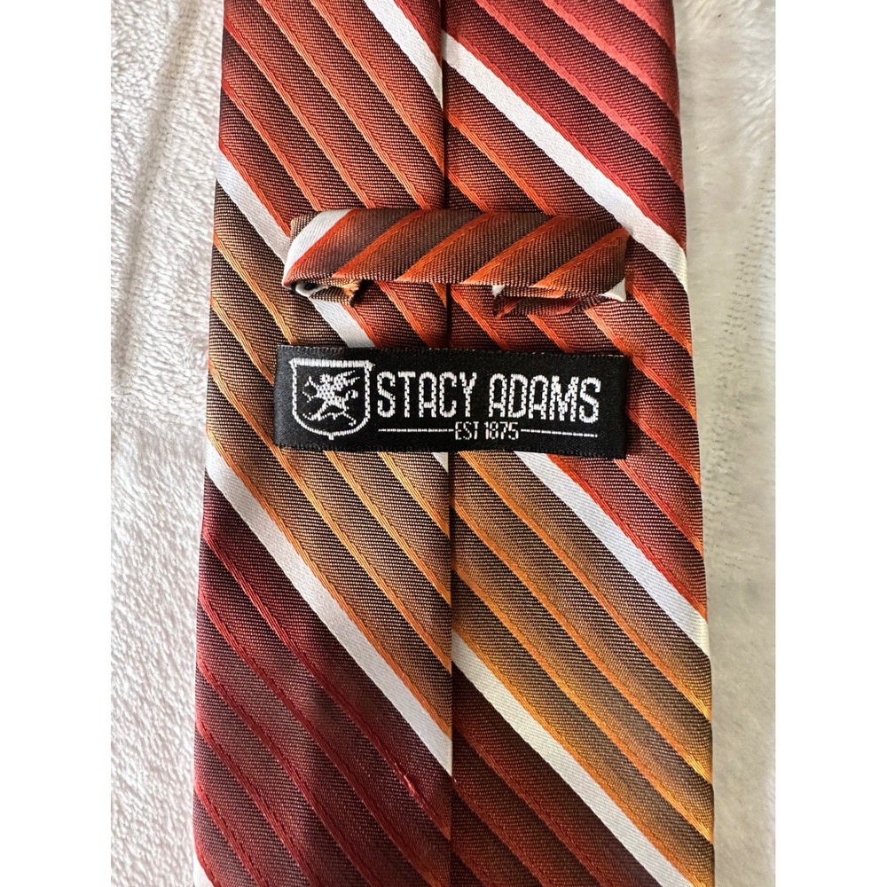 Stacy Adams Mens Striped Silk Blend‎ Neck Tie Burgundy Orange White Classic